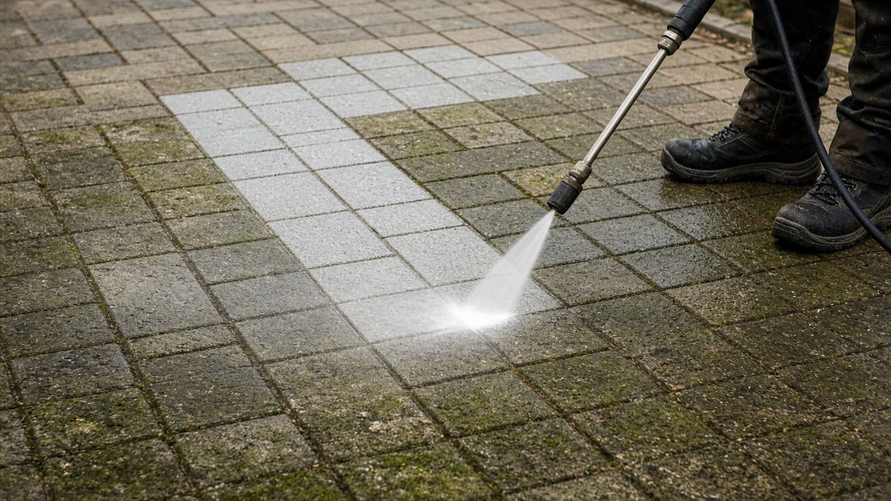 Driveway being pressure washed