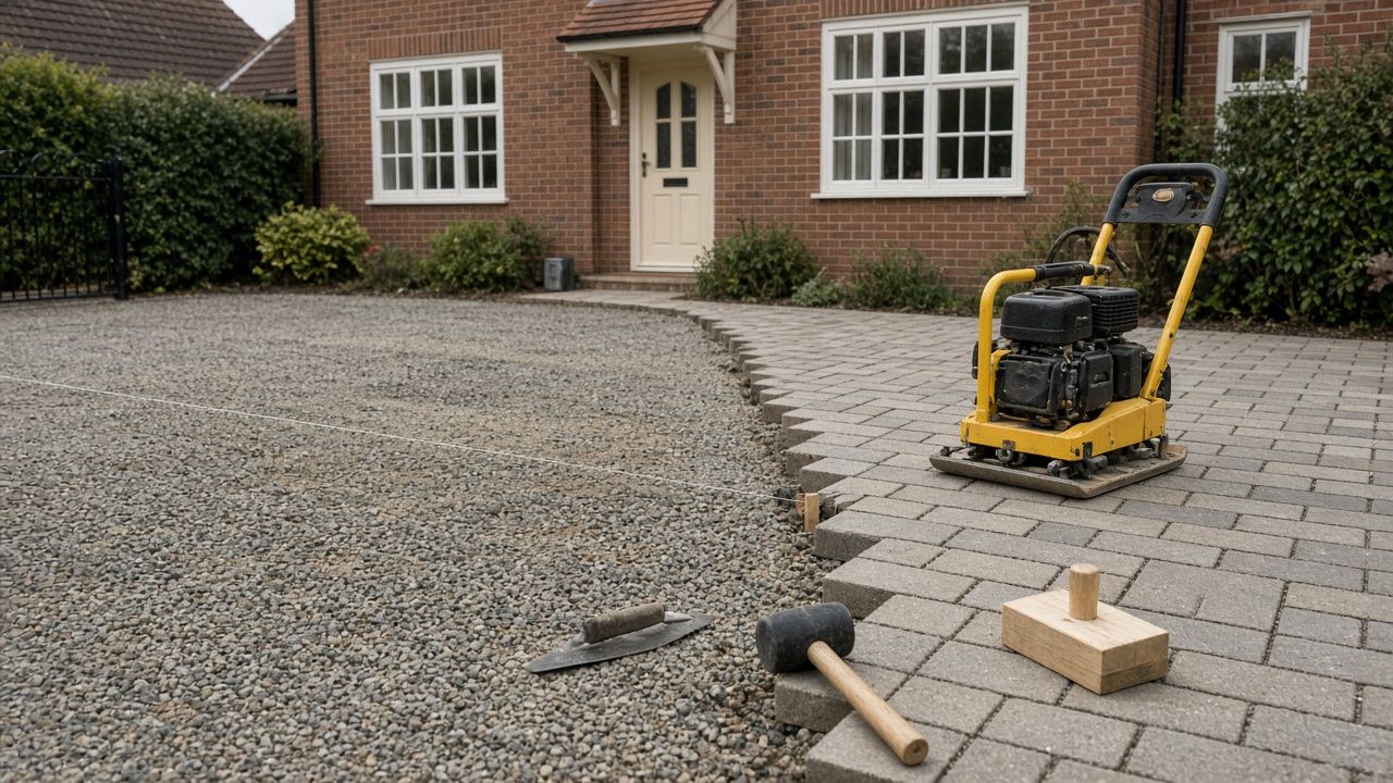 Newly finished driveway in front of a house
